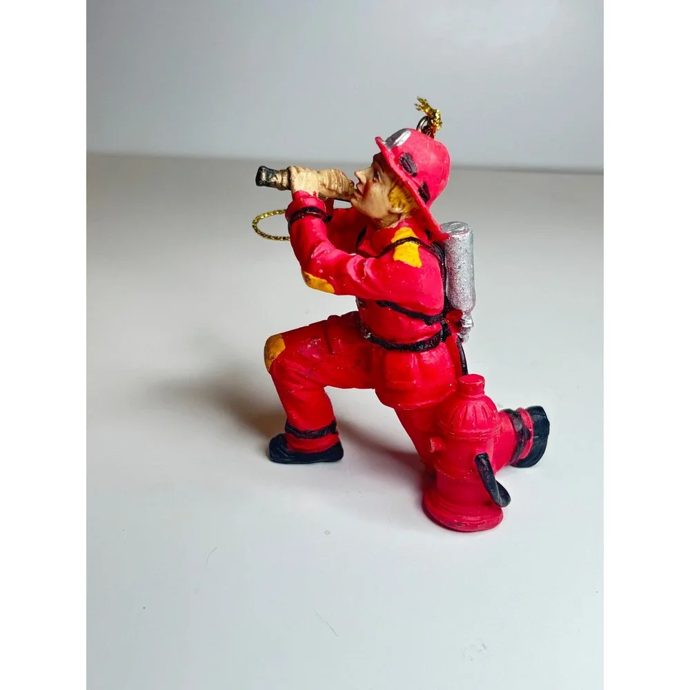 Firefighter Christmas Ornament Red First Responder Figurine Fireman Hydrant 3in